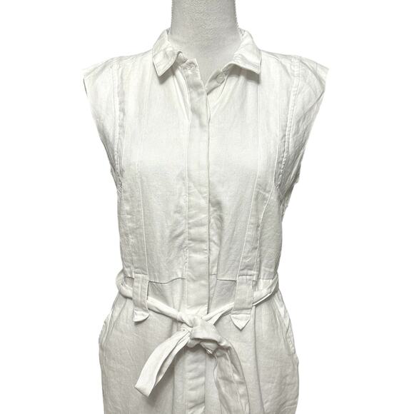 Halogen Utility Shirt Dress Mini Button Up Sleeveless Linen Blend White XS NWOT - Picture 3 of 10